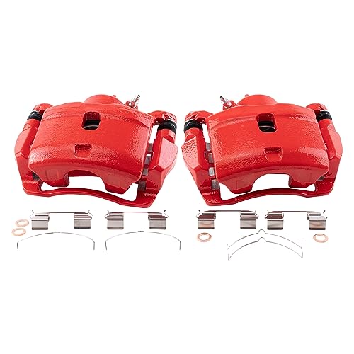 Image of TRQ Front Brake Caliper Set Painted Red Brackets Compatible with 2002-2004 Honda CR-V 2003-2011 Honda Element