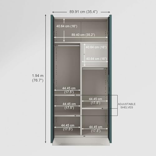 Image of GODREJ INTERIO Almirah Slimline 2-Door Steel Almirah, Cupboard for Clothes (Textured Sea Pine), 1-Year Warranty, 1 Locker, 4 Shelves and Leaf Design Mirror