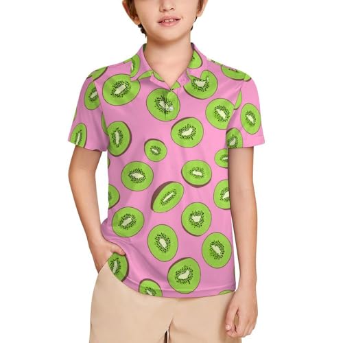 Boys' Classic Polo Shirts Short Sleeve Moisture-Wicking Golf & Tennis Shirts for Youth Teens Cute Kiwi Fruit