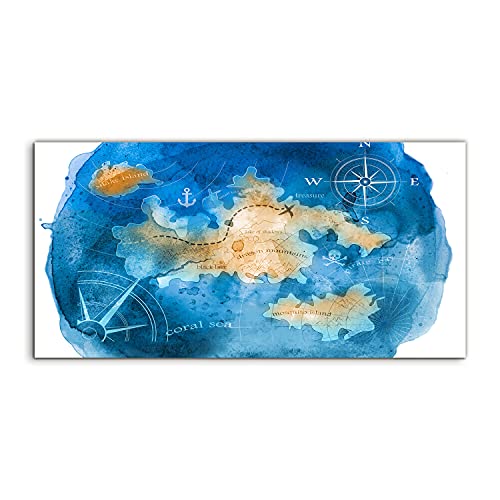 Tableau en verre vintage rétro map 140x70 cm pour décoration de salon