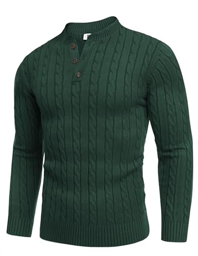 COOFANDY Men Slim Fit Pullover and Sweater Knitted Hneley Fashion Polo Sweater Long Sleeve Fall Pullover Lake Green