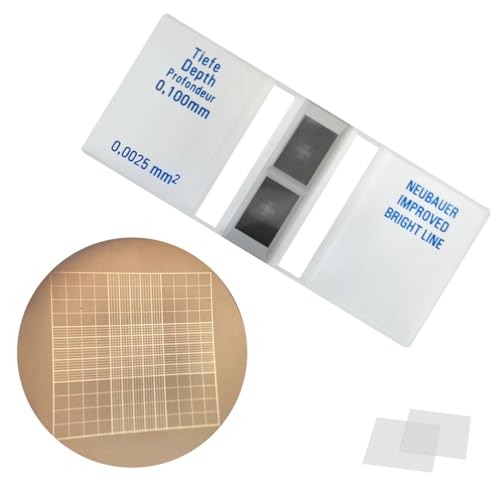 Hemocytometer Cell Counting Chamber,Improved Neubauer Blood Counting Chamber with Bright Line and 2 pcs Cover Glass Plates