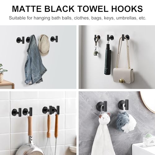 SetSail Towel Hooks for Bathrooms 4 Packs Screw-in Matte Black Bathroom Towel Hook Wall Mounted Stainless Steel Shower Towel Hooks for Coat Hanging, Drill Hole - Image 6