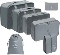 Kit Necessaire Organizador de Malas para Viagem 7 Peças | Sapatos Maquiagem Roupa | Bagagem Organizada | Conjunto Organizador Completo Premium (Kit Cinza)
