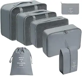 Kit Necessaire Organizador de Malas para Viagem 7 Peças | Sapatos Maquiagem Roupa | Bagagem Organizada | Conjunto Organizador Completo Premium (Kit Cinza)