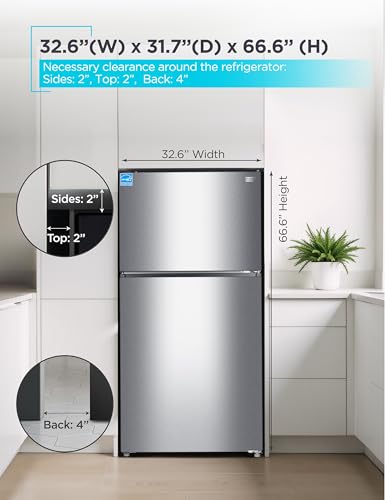 BLACK+DECKER 24 Cu. Ft. Top Mount Refrigerator with Freezer, 2 Door Refrigerator with Top Freezer and Adjustable Temperature Control, Full Size Kitchen, ENERGY STAR, BR2400JS, Stainless Look on Fridge.com