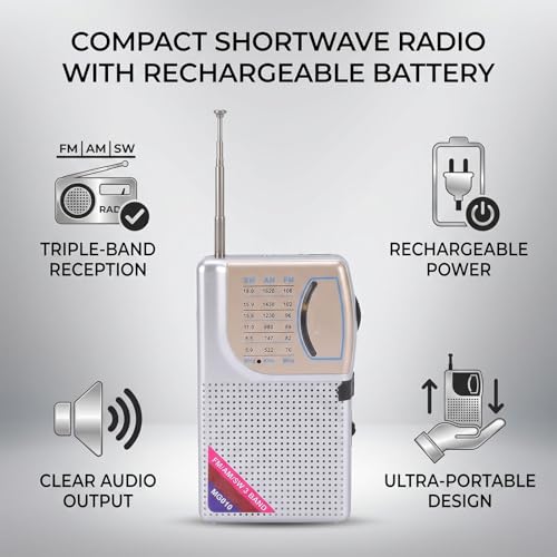 Radio portátil AM FM SW con antena y batería recargable miniatura 3