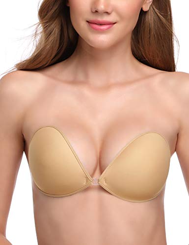 Wingslove Reusable Self Adhesive Silicone Invisible Push-up Stick on Bra Nude,B Cup-Normal Thickness