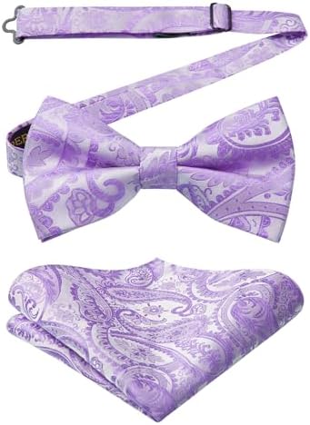 HISDERN Men's Solid Color Pre-tied Bow Tie Adjustable Tuxedo Two Layer Bow Tie and Pocket Square Set with Gift Box