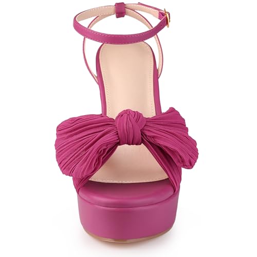 Allegra K Allegra K Women's Platform Bow Heel Sandals Slingback Hot Pink Chunky Heels with Bow Sandals 7.5 M US
