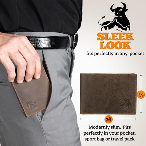 BULL GUARD Bifold Leather Wallet Slim Men's RFID Blocking Technology Premium Durable Leather & Tight Stitching, Quick Access Design with Security and Style Ideal for Work, Travel or Adventure3