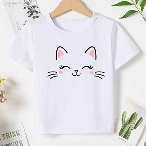 Toddler Baby Girls Short Sleeve Tees Cotton Cute Cat Print T Shirt Tops Kids Soft Crewneck Undershirts Birthday Clothes3