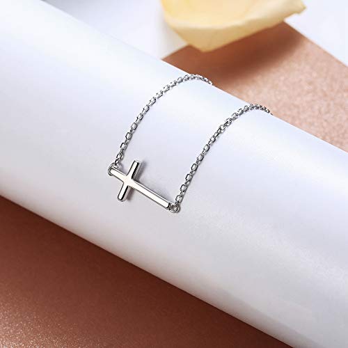 Sllaiss 925 Sterling Silver Sideways Cross Anklet For Women Men Dainty Adjustable White Gold Plated Ankle Bracelets Beach Foot Jewelry (Silver) #TOP4