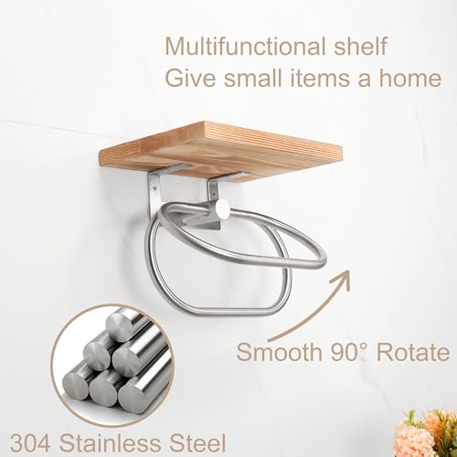 TocTen Hand Towel Holder for Bathroom Wall Mount Towel Ring with Wooden Shelf, Premium Metal Hand Towel Rack, Bathroom Accessories Rustic Hand Towel Hanger for Bathroom Kitchen RV(Brushed Nickel) by TocTen - Image 5