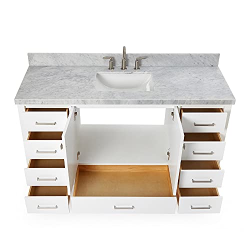 Dkb Beckford Series 61" Inch Single Rectangle Sink Bathroom Vanity Cabinet In White | Carrara White Marble Countertop | 2 Soft Closing Doors | 9 Full Extension Dovetail Drawers | No Mirror #TOP5