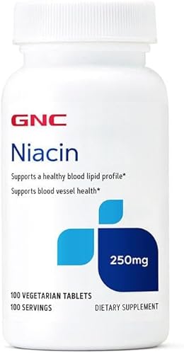 GNC Niacina 250 mg, apoya la salud de los vasos sanguíneos, 100 tabletas vegetarianas