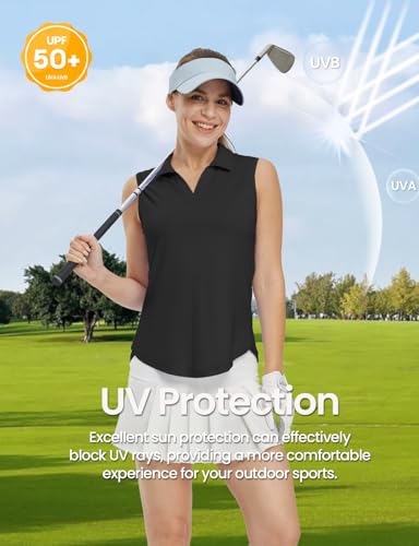 TBMPOY Women's Golf Shirts Sleeveless Collared Polo Tank Top UPF 50+ Quick Dry Tennis V-Neck Ladies Sports2