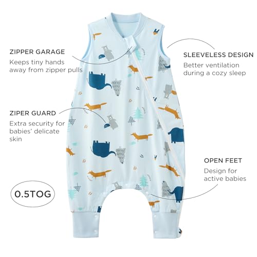 Image of Duomiaomiao 2 Pack 0.5 TOG Toddler Sleep Bag 12-24 Months 100% Cotton Lightweight Baby Sleep Sack with Feet, Breathable Comfy Toddler Wearable Blanket
