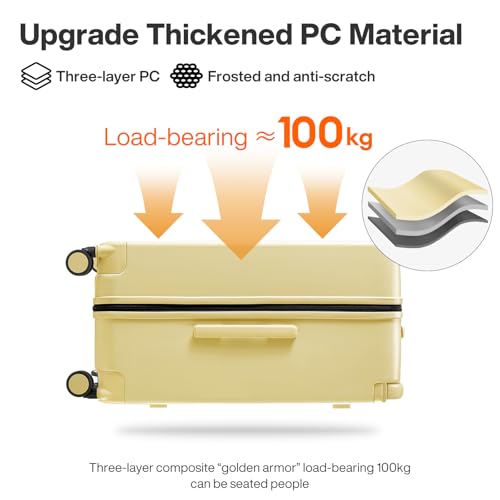 Mixi 26 Inch Large Checked Luggage Suitcase with Spinner Wheels Upgrade Wide Handle PC Hard Shell Rolling Travel Suitcase with TSA Lock, Lark Yellow の商品画像 3