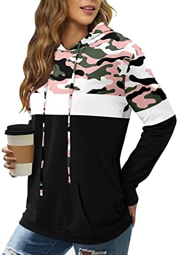 Angerella Camo Hoodies for Women Cotton Pullover Hooded Sweatshirt Long Sleeve Camouflage Shirts with Pocket Pink Camo S