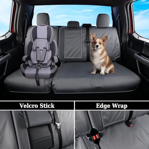 Image of Coverado Rear Bench Car Seat Covers, Waterproof Oxford Gray Seat Cover for Car Seat Protector for Kids & Dogs, Seat Covers Compatible with 2015-2026 Ford F150 & 2017-2026 Ford F250 F350 F450, Gray
