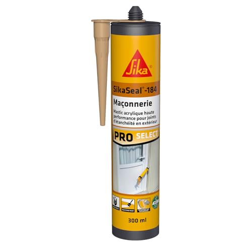 SIKA - Mastic acrylique haute performance - SikaSeal-184 Maçonnerie beige - Réparation de fissures - Joints d’étanchéité - Extérieur - 300 ml