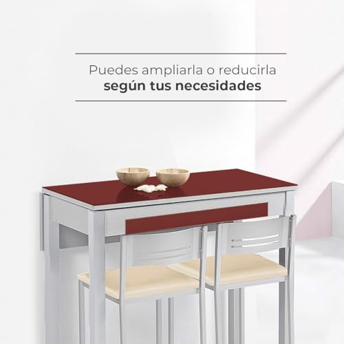 Miniatura 3 de Astimesa Ala Caída Mesa De Cocina, Metal, Burdeos, 80x40cm-Extendida 80x60 Cms