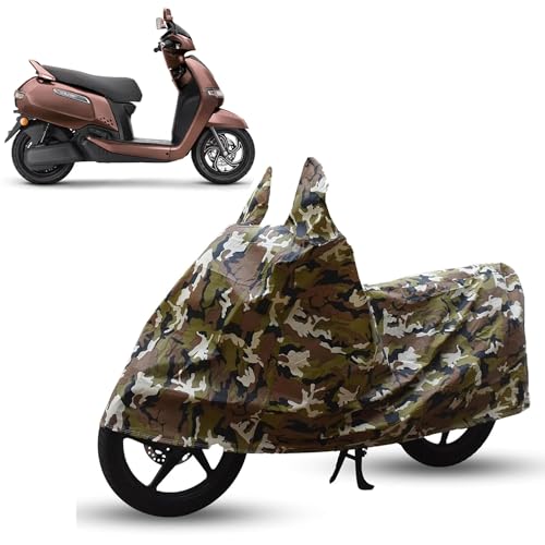 Image of Sulfar Bike Cover for TVS iQube (ST Premium (EV)) | Waterproof, Dustproof & UV Protected | All Weather Two Wheeler Cover (Army Green) New 2026 Variants