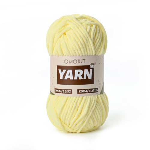 Image of Plush Chenille Chunky Crochet Yarn - Baby Yarn for Crocheting Soft - Velvet Yarns Knitting for Blankets Crafts - Fluffy Amigurumi Yarns 100g / 131yd (Lemon Yellow)