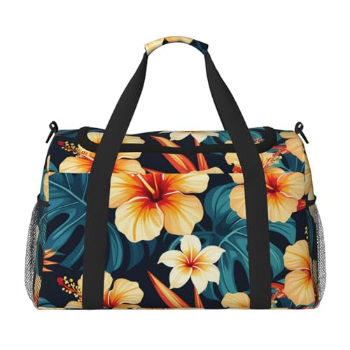 Hawaiian Tropical Leaves Flowers Print Travel Duffle Bag - Foldable Personal Item Travel Bag for Women & Men,13x10.2x19.7