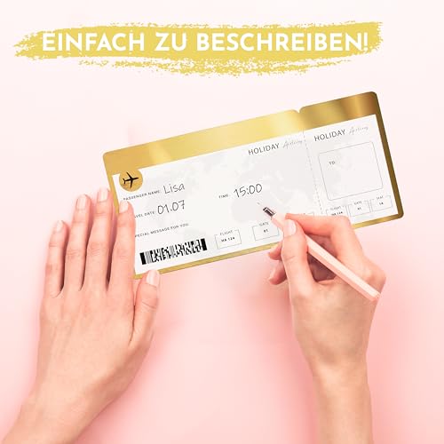 CraftWerk Flugticket mit Rubbelfläche - Personalisierbare Flugticket für Frauen, Freund oder Freundin - Boarding Pass als Geschenk Verpackung für Reise und Urlaub