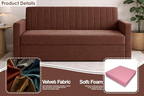 Image of Sofa-Cum-Bed | Three-Seater Sofa Couch with Armrest | Modern Fabric Sofa Bed for Living Room, Bedroom & Office-Brown