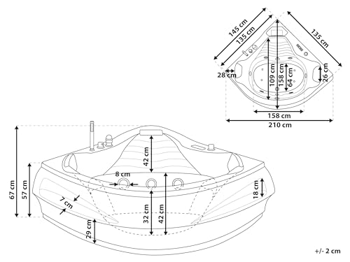 Moderne Badewanne 210 x 145 cm mit Massagefunktion Sanitäracryl weiß Monaco