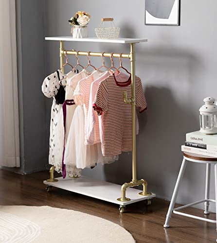 Dofurnilim Kid’s See And Store Pipes Dress-Up Center, Industrial Child Costume Garment Rack/Clothes Rack/Clothing Rack, Open Wood Hanging Armoire Closet, Rolling Pretend Storage Closet For Kids #TOP26
