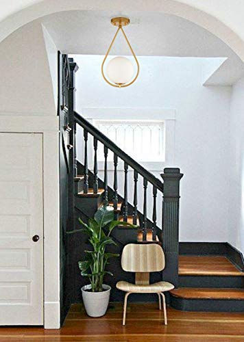 Jeenkae B5209CU-J Industrial Mid-Century Modern Brass Semi Flush Mount Ceiling Light Opal Milk Glass Globe Ceiling Light Fixture thumb #3