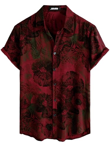 Image of JOTOOK Mens Hawaiian Shirt Short Sleeve Button Down Tropical Shirts Casual Floral Summer Beach Shirt