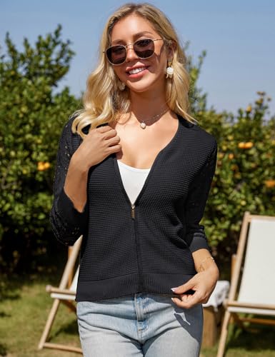 GRACE KARIN Womens Lightweight Summer Cardigan 3/4 Sleeve Cropped Cardigan Dressy Zip Up Cardigans Jacket3
