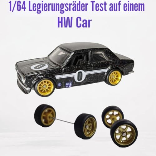 4 Stück Schwarzlicht-Leichtmetallräder, Maßstab 1:64, Aluminiumfelgen, Gummireifen, Modelllegierungszubehör, Radgummi und Reifenzubehör