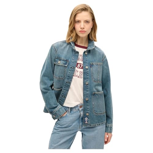 Superdry Women's Embroidered Chore Denim Jacket, fulton vintage blue, 16
