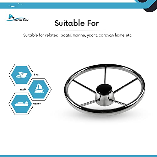 Marine City 304 Grade Stainless Steel 25 Degree 5 Spokes Attractive Steering Wheel (Dia.: 13-1/2 Inches) For Marines – Boats – Yachts (Pack Of 1) #TOP5