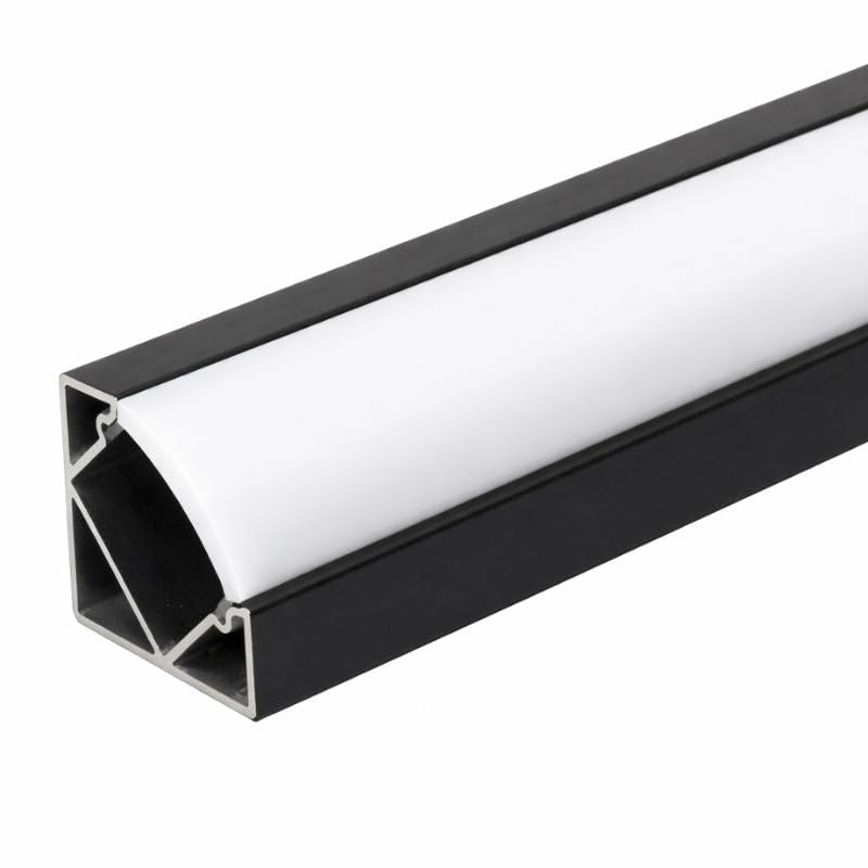 Profilé Aluminium Noir Angle 2m pour Ruban LED Couvercle Blanc Opaque - SILAMP