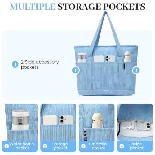 Image of Large Canvas Tote Bag for Women, Beach Bag with Zipper, Utility Tote Bag with 3 Front Pockets, Weekender Pool Bag