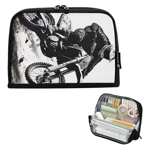 GAIREG Stehendes Federmäppchen für Motorrad-Rennfahrer, mit magnetischem Klapp-Organizer, Stifteetui für Schule, Büro, Reisen