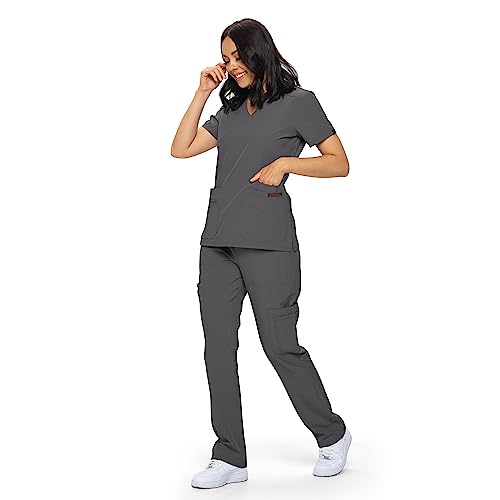 Monarch Uniforms Scrub Sets in Regular and Petite Stretchy Scrubs for Women Set of Scrub Top and Scrub pants-(CHARCOAL)-XS by Monarch Uniforms - Used condition - Image 4
