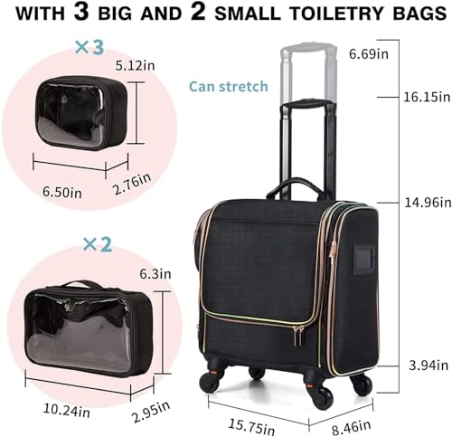 Image of SHAMAX Professional Rolling Makeup Case, Cosmetic Organizer Bag, Manicure Pedicure Vanity Locks, Trolley for Hairdressers, Salons, Beauty Lovers, MUA 360 Universal Wheels (Y29)