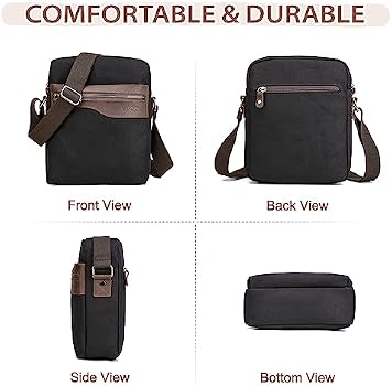 VASCHY Sacoche Homme Bandoulière Vintage En Toile Et Cuir Véritable - Petite Sac Besace Léger Pour Travail Voyage