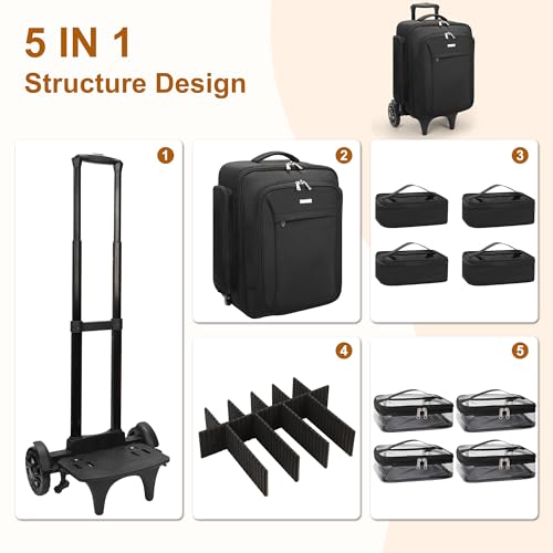 Image of Relavel Rolling Makeup Case with Makeup Brush Case, Large Make Up Travel Organizer with 2 big Wheels, Professional Lockable Makeup Artist Backpack with Adjustable Dividers for Daily Use, Trip - Black