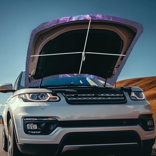 Image of 59x39 in Car Hood Cover,Wolf and Purple Butterfly Waterproof Car Cover Protector for Auto Car Truck Van SUV