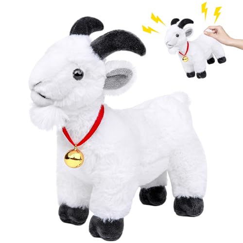 Frankiezhou Home Screaming Standing White Goat with Bell Plush Animal Toy 10in, Realistic Screaming Goat Plush Toy, Cute and Funny White Goat Animal Plushies Model Gift Collection for Kids