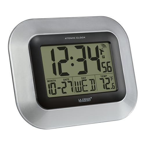 Image of La Crosse Technology WT-8005U-S Atomic Digital Wall Clock with Indoor Temperature, Silver